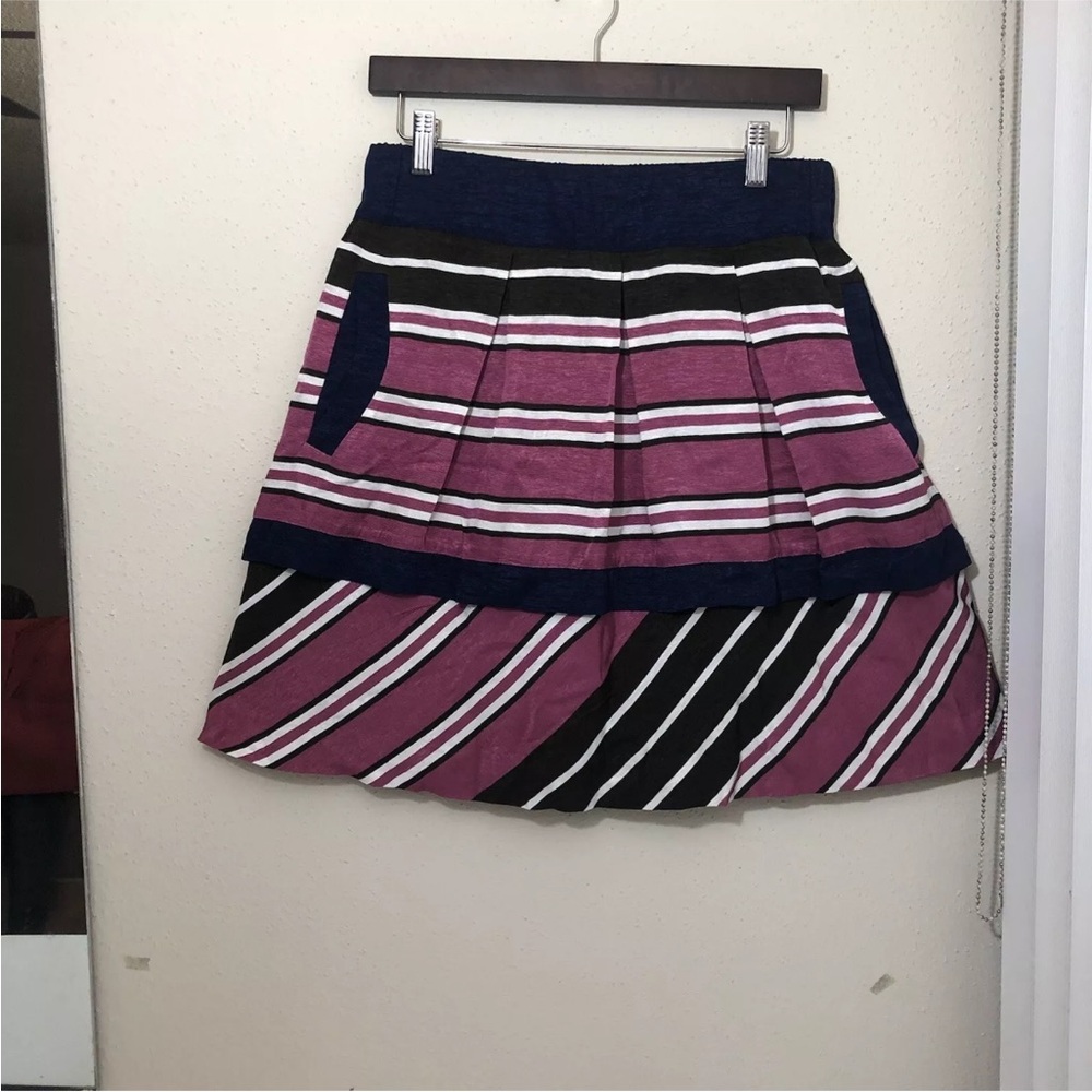 Anthropologie Maeve Women Ellery A - Line Skirt Size 8 Pink Blue Striped Pockets - Picture 1 of 10